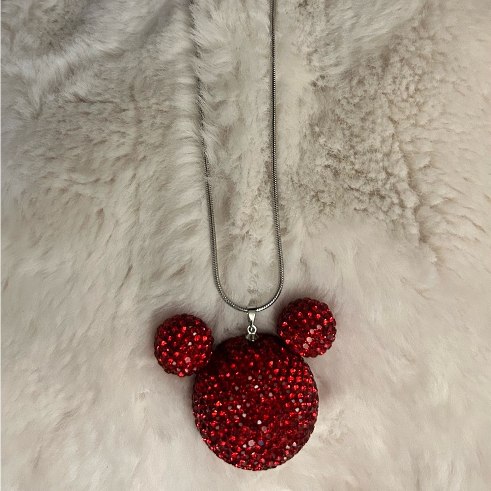 Red Rhinestone Mouse Pendant Necklace